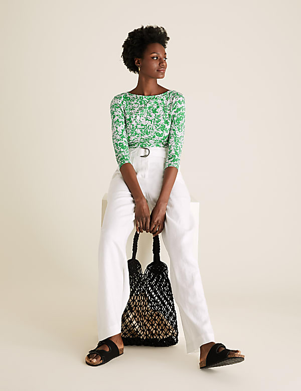 Cotton Rich Printed Slash Neck Fitted Top