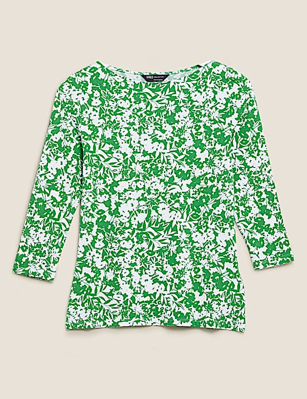 Cotton Rich Printed Slash Neck Fitted Top - LT