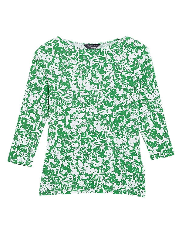 Cotton Rich Printed Slash Neck Fitted Top