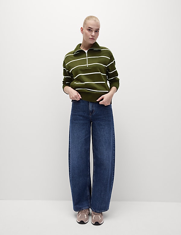 Cotton Rich Striped Half Zip Sweatshirt