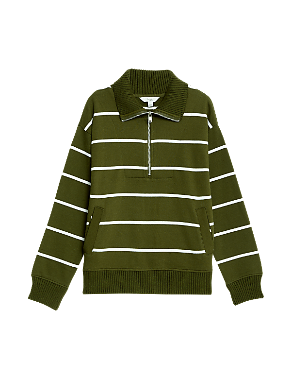 Cotton Rich Striped Half Zip Sweatshirt