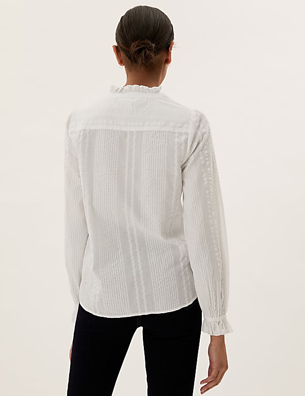 Pure Cotton Lace Insert Pintuck Blouse