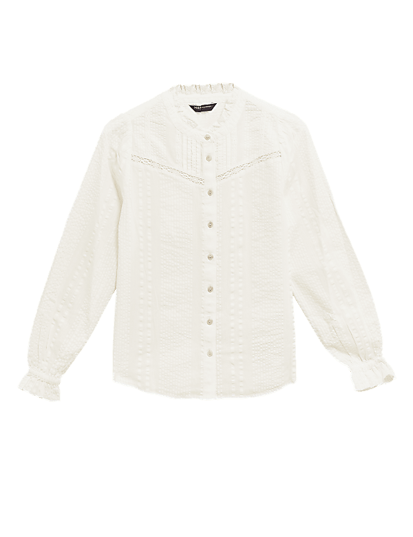 Pure Cotton Lace Insert Pintuck Blouse