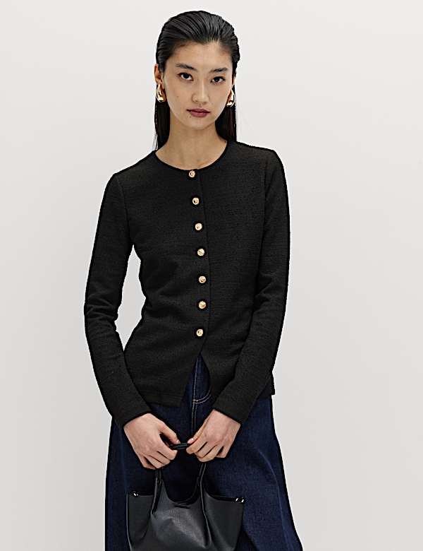 Textured Button Detail Peplum Top with Cotton - VN