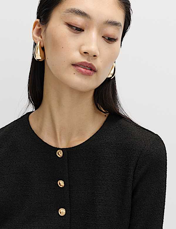 Textured Button Detail Peplum Top with Cotton - VN