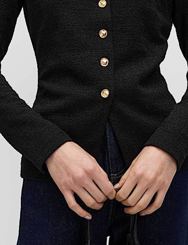 Textured Button Detail Peplum Top with Cotton - VN