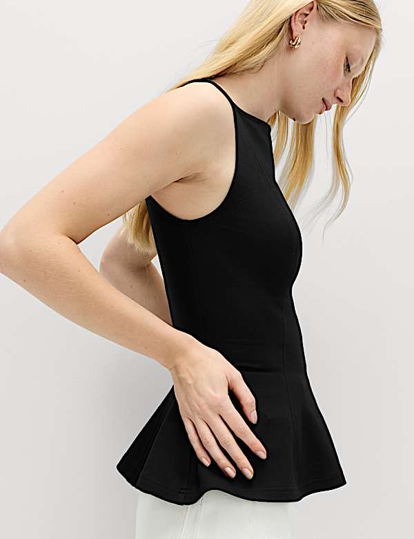 Slash Neck Sleeveless Peplum Top - BG