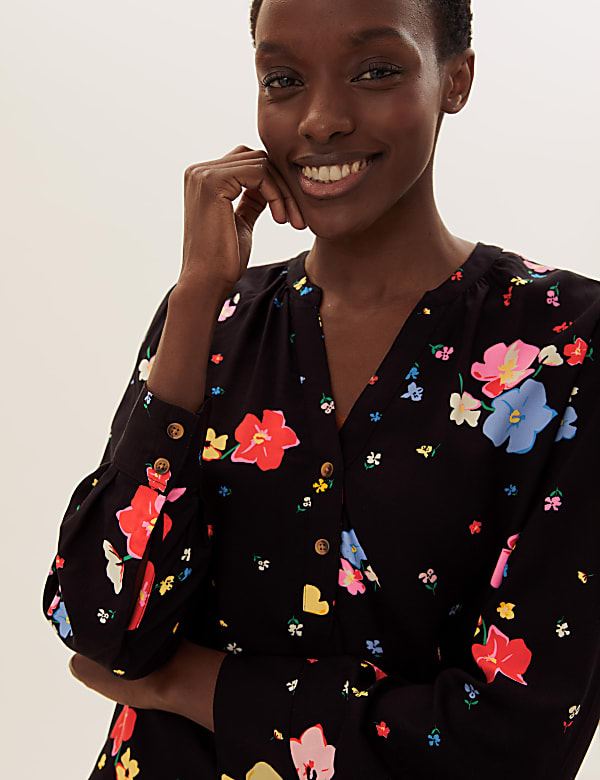 Polka Dot V-Neck Relaxed Long Sleeve Blouse