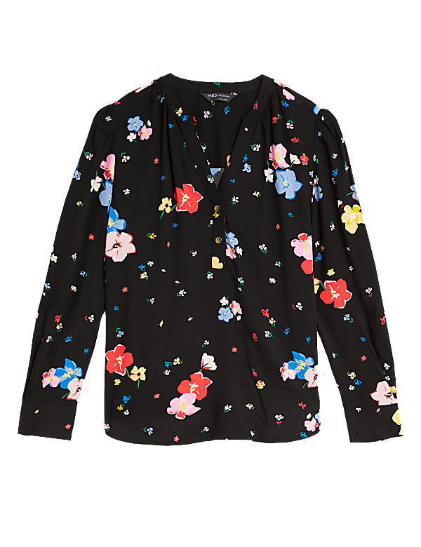 Polka Dot V-Neck Relaxed Long Sleeve Blouse