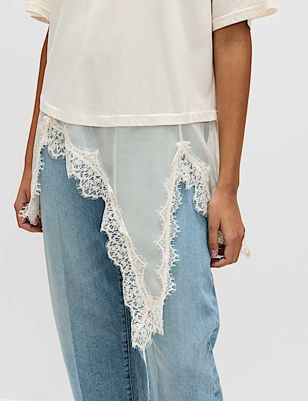 Kaus Oblong Detail Kelim dengan Renda Campuran Katun - ID