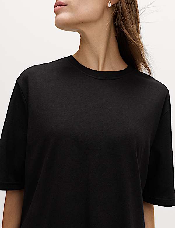 Cotton Blend Lace Hem Detail T-Shirt - US