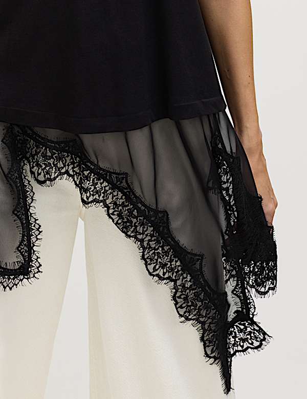 Cotton Blend Lace Hem Detail T-Shirt - US