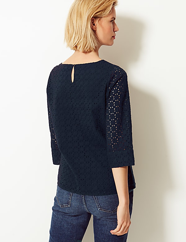 Pure Cotton Lace 3/4 Sleeve Blouse