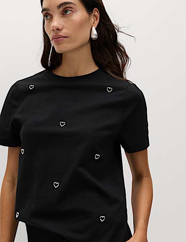 Pure Cotton Embellished T-Shirt - HU