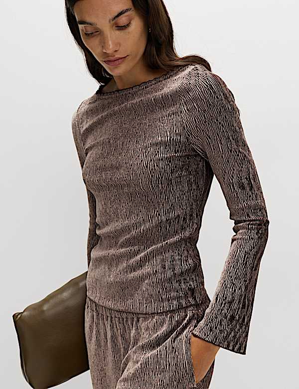 Velvet Smocked Long Sleeve Top - ID