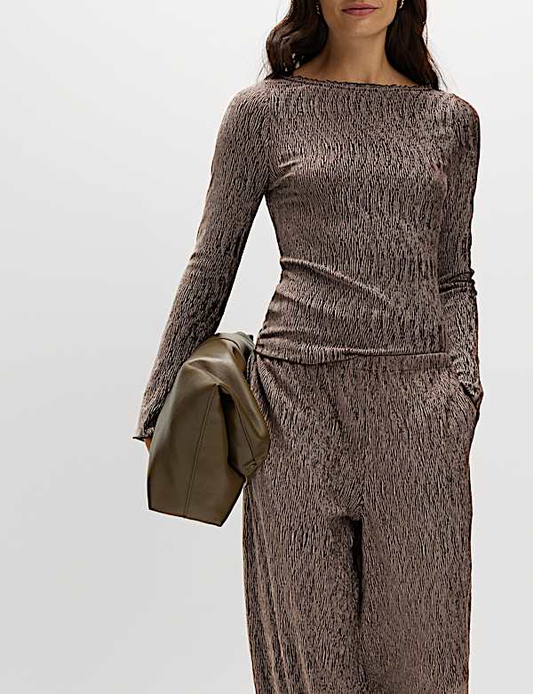 Velvet Smocked Long Sleeve Top - ID