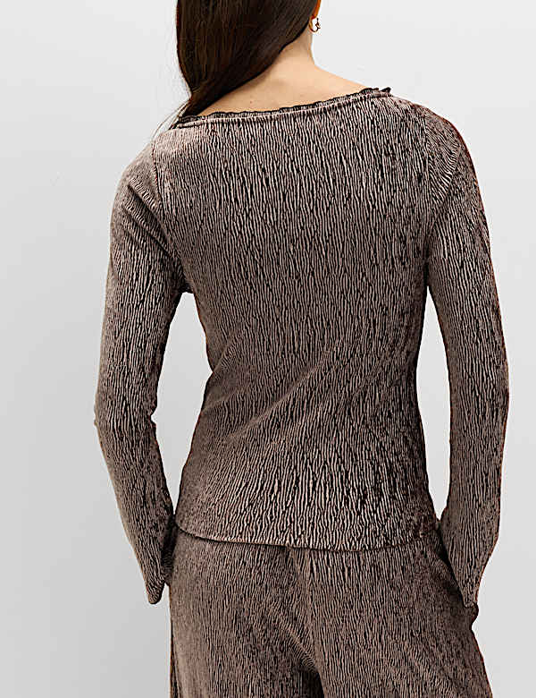 Velvet Smocked Long Sleeve Top - ID