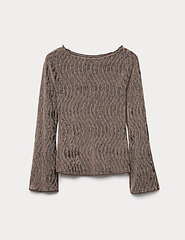 Velvet Smocked Long Sleeve Top - ID