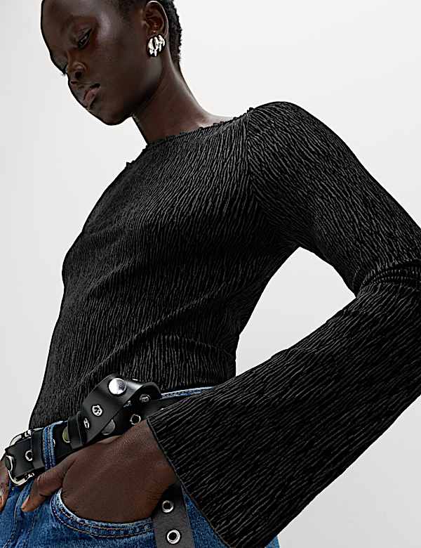 Velvet Smocked Long Sleeve Top