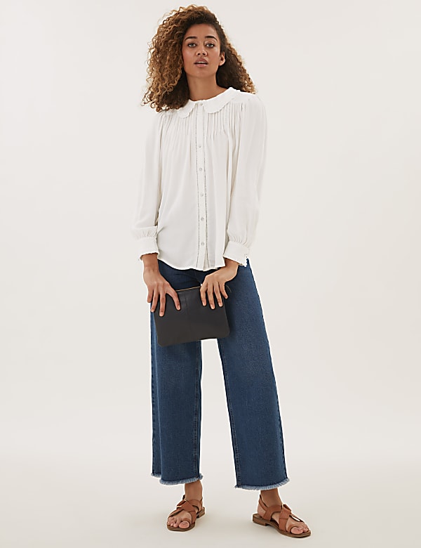 Crepe Peter Pan Collar Pintuck Shirt