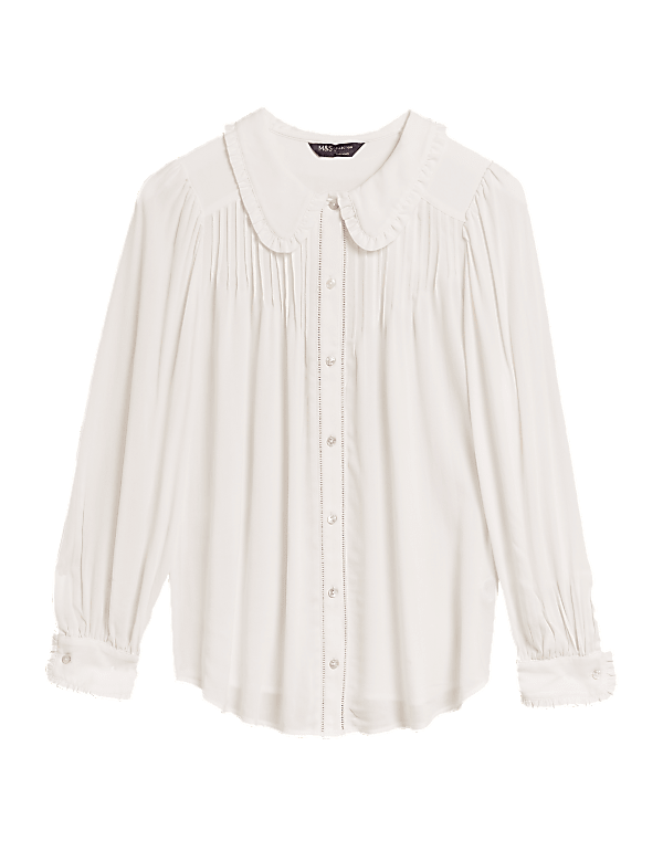 Crepe Peter Pan Collar Pintuck Shirt