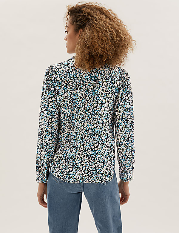 Printed Frill Neck Long Sleeve Blouse