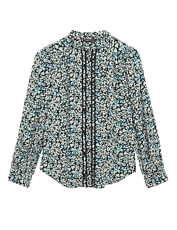 Printed Frill Neck Long Sleeve Blouse