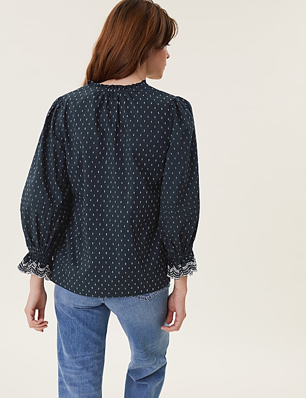 Pure Cotton Tie Neck Frill Detail Blouse