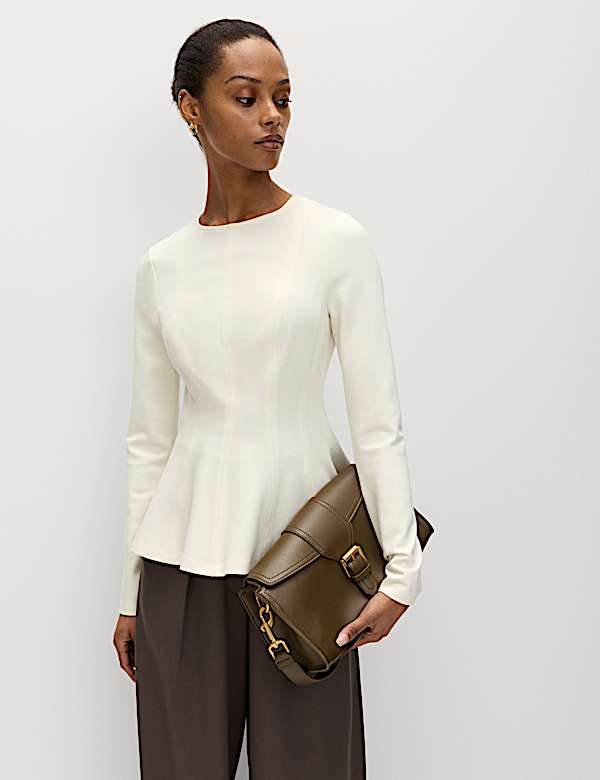 Waisted Long Sleeve Peplum Top - US