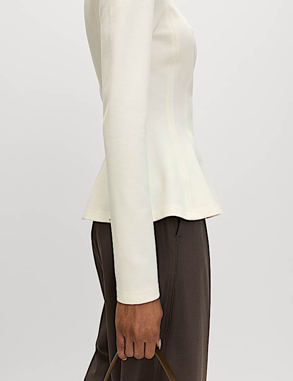 Waisted Long Sleeve Peplum Top - US