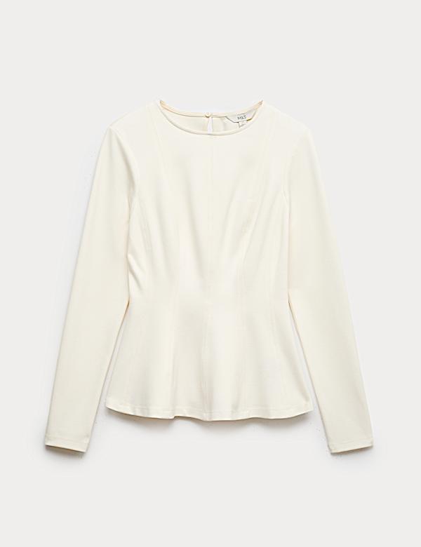 Waisted Long Sleeve Peplum Top - US