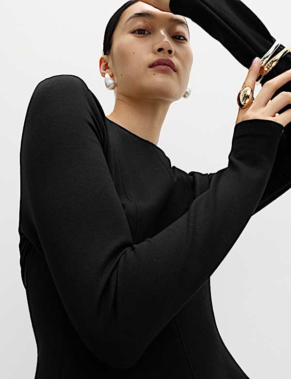 Waisted Long Sleeve Peplum Top - DE