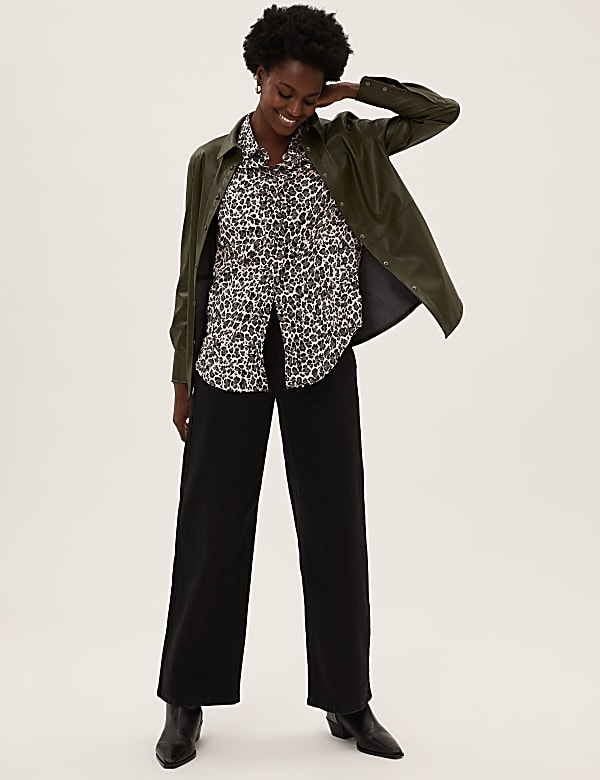 Animal Print Collared Longline Shirt