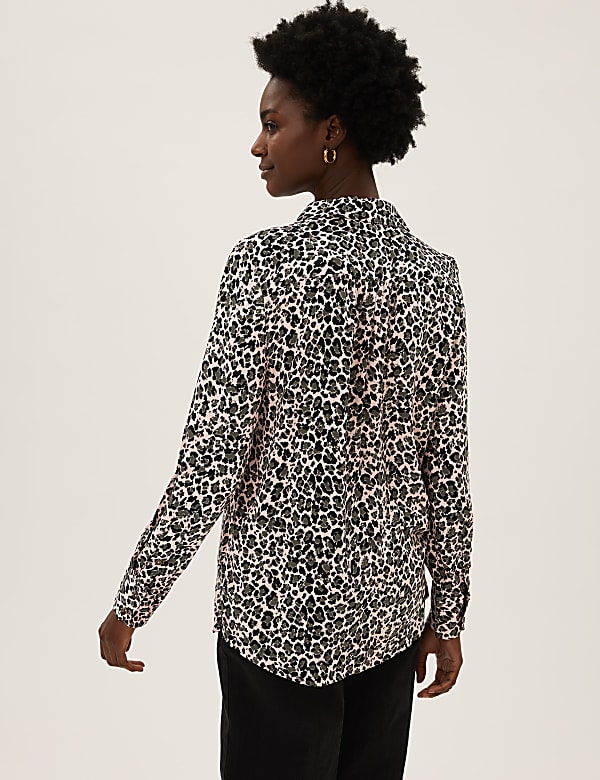 Animal Print Collared Longline Shirt