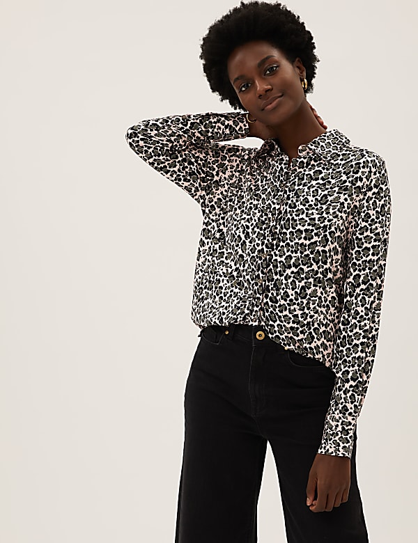 Animal Print Collared Longline Shirt