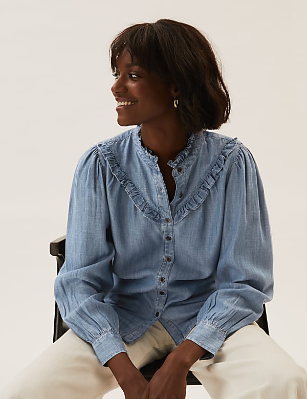 Pure Tencel™ Denim Frill-Detail Blouse