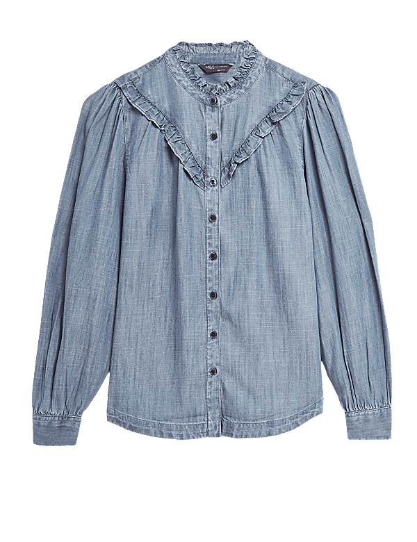 Pure Tencel™ Denim Frill-Detail Blouse