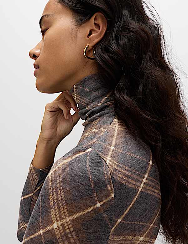 Funnel Neck Long Sleeve Slim Fit Top with Wool