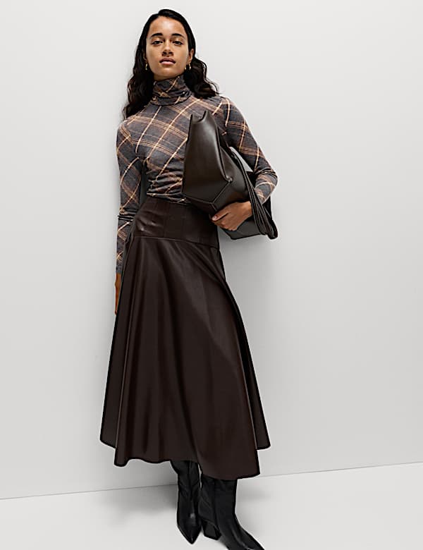 Funnel Neck Long Sleeve Slim Fit Top with Wool