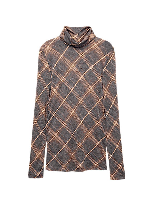 Funnel Neck Long Sleeve Slim Fit Top with Wool