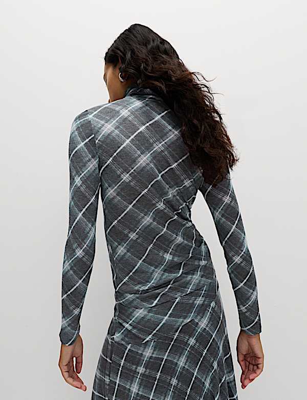 Funnel Neck Long Sleeve Slim Fit Top with Wool