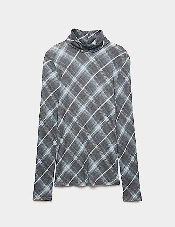 Top coupe cintrée à manches longues et col cheminée avec laine - CH