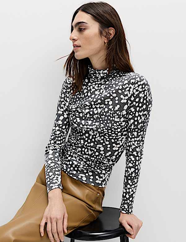 Funnel Neck Long Sleeve Slim Fit Top with Wool - VN