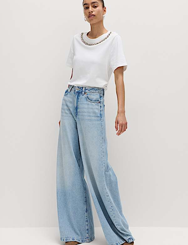 Pure Cotton Floral Embellished T-Shirt - DK