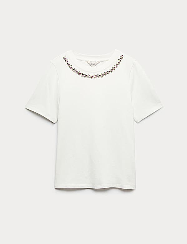 Pure Cotton Floral Embellished T-Shirt - DK