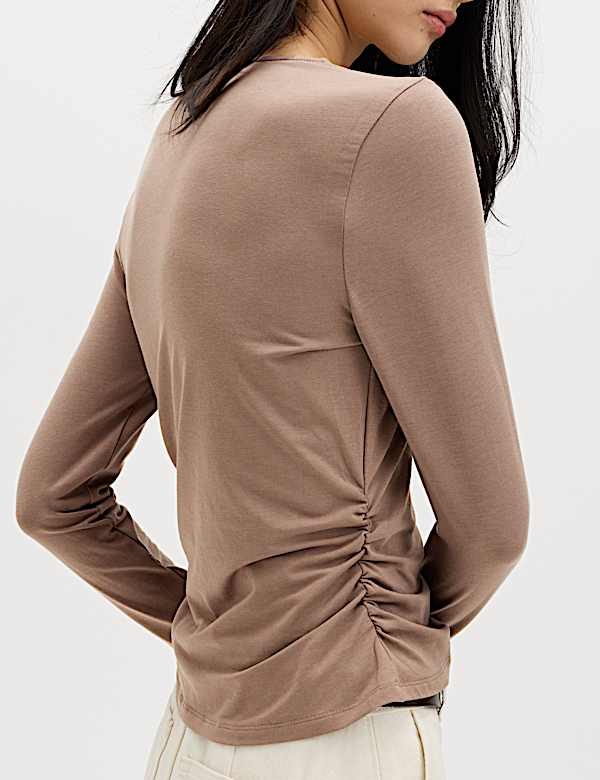 Cotton Blend Knotted Long Sleeve Top - AT
