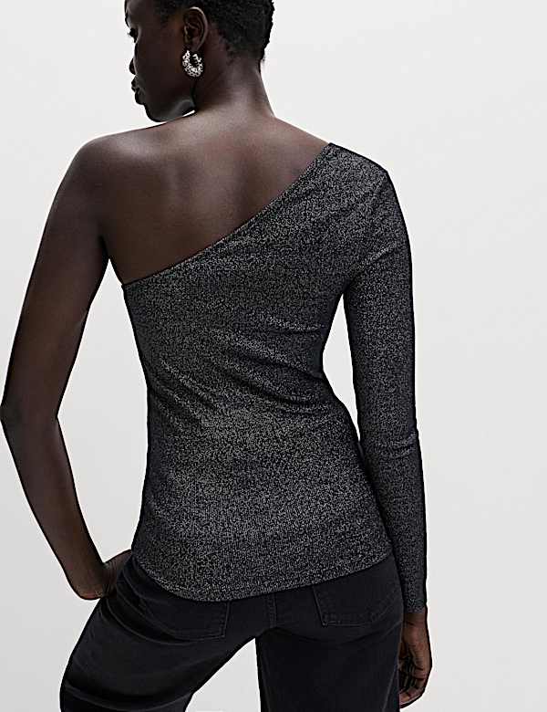 Glitzerndes One-Shoulder-Top mit hohem Baumwollanteil - AT