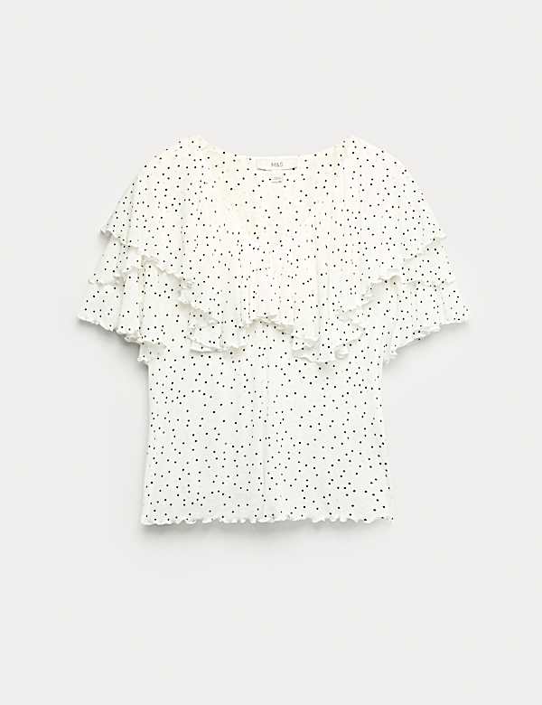 Punt&iacute;kovan&yacute; top s vol&aacute;ny a v&yacute;střihem do V - CZ