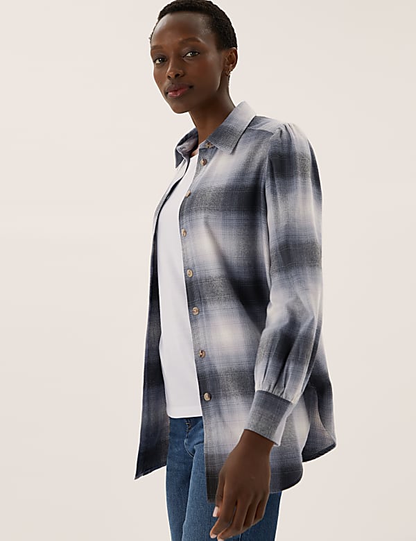 Checked Collared Relaxed Longline Shirt