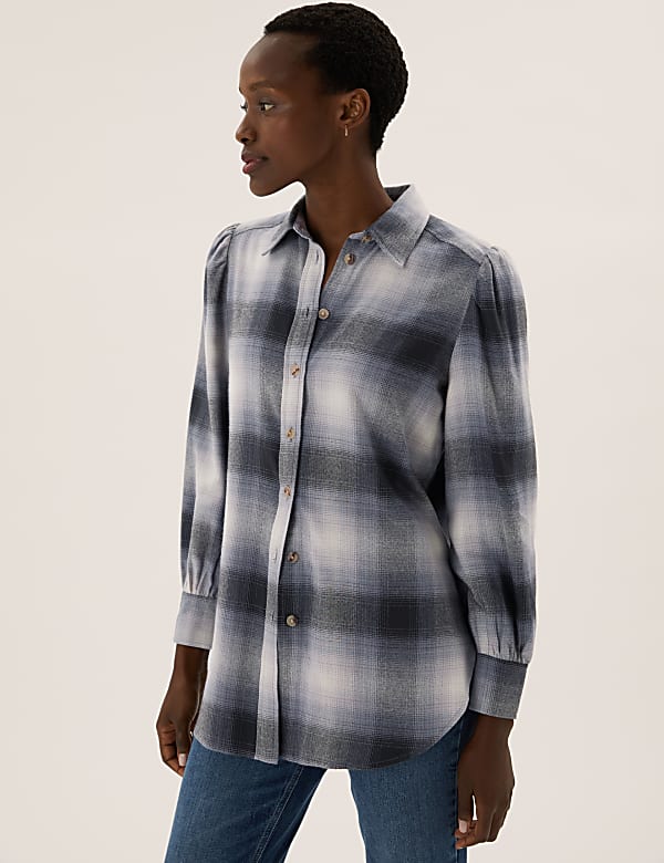 Checked Collared Relaxed Longline Shirt